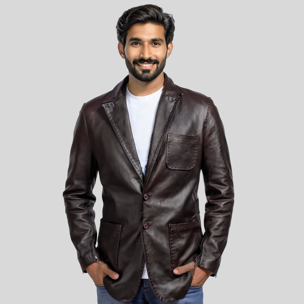 The Heritage Wine Brown Leather Blazer