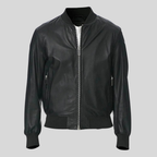 Classic Men’s Black Leather Bomber Jacket for men