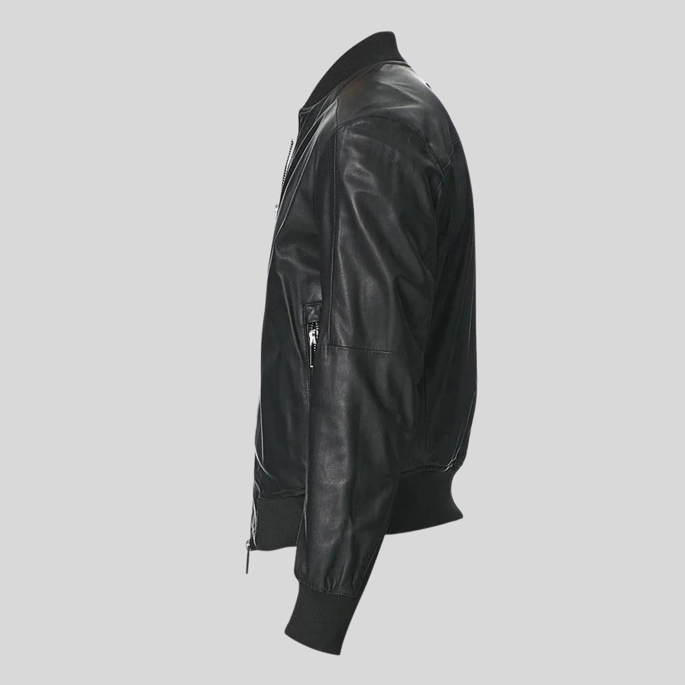 Classic Men’s Black Leather Bomber Jacket for men