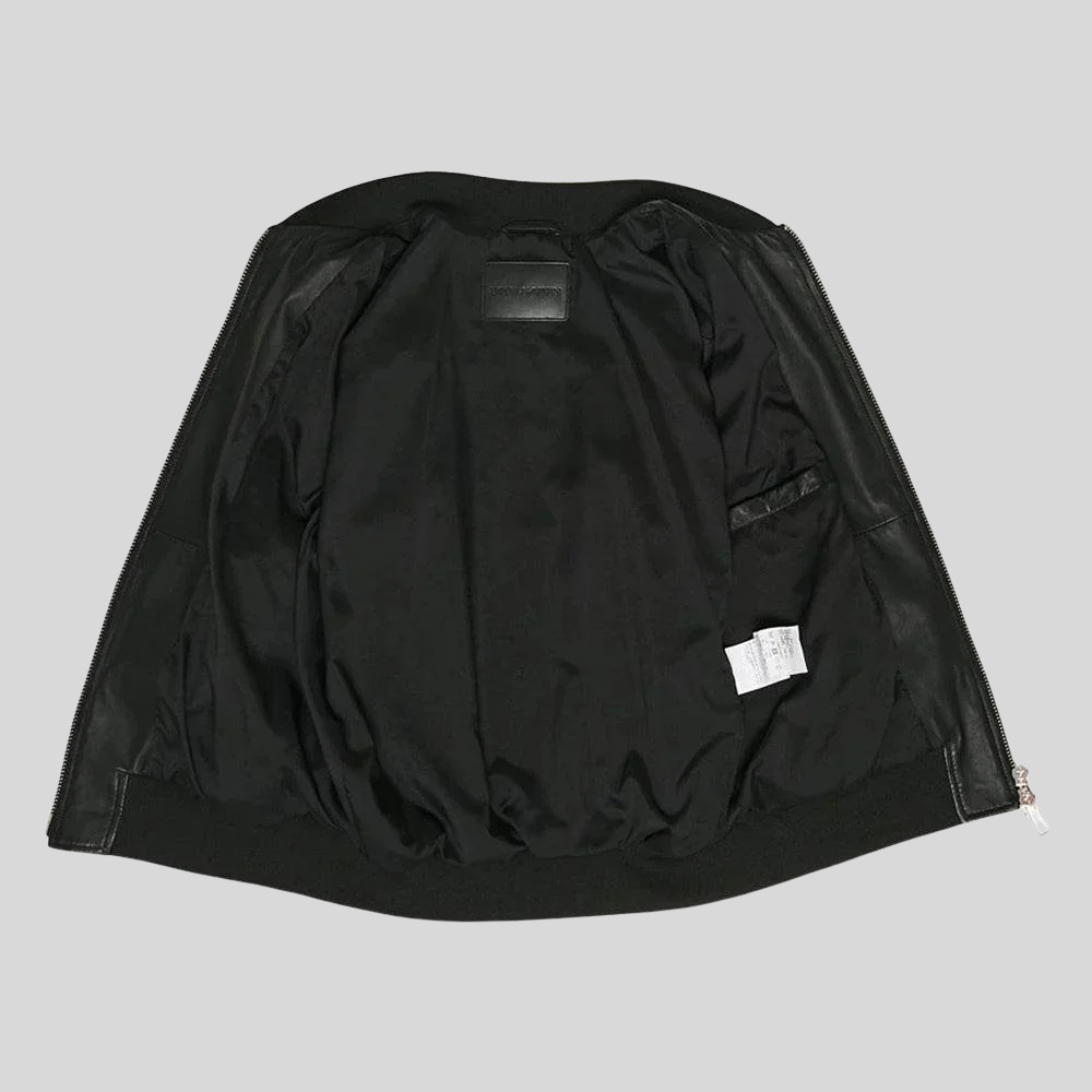 Classic Men’s Black Leather Bomber Jacket for men