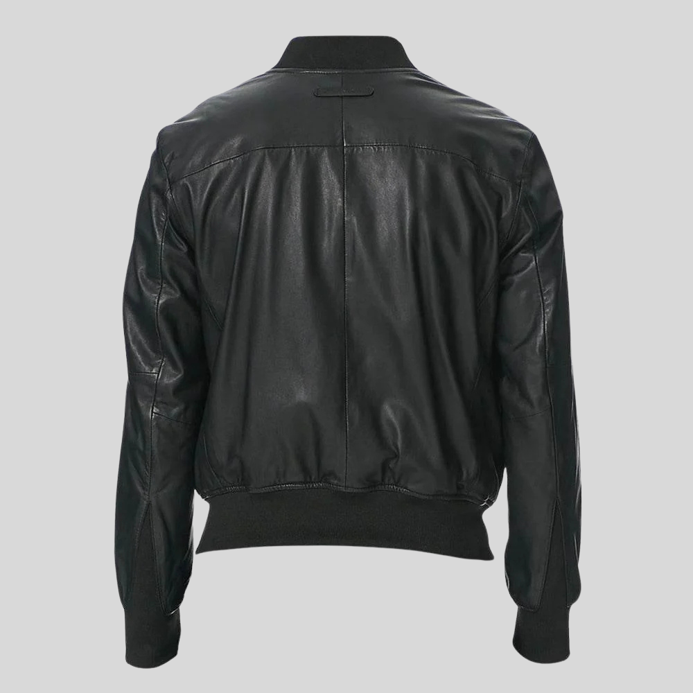 Classic Men’s Black Leather Bomber Jacket for men
