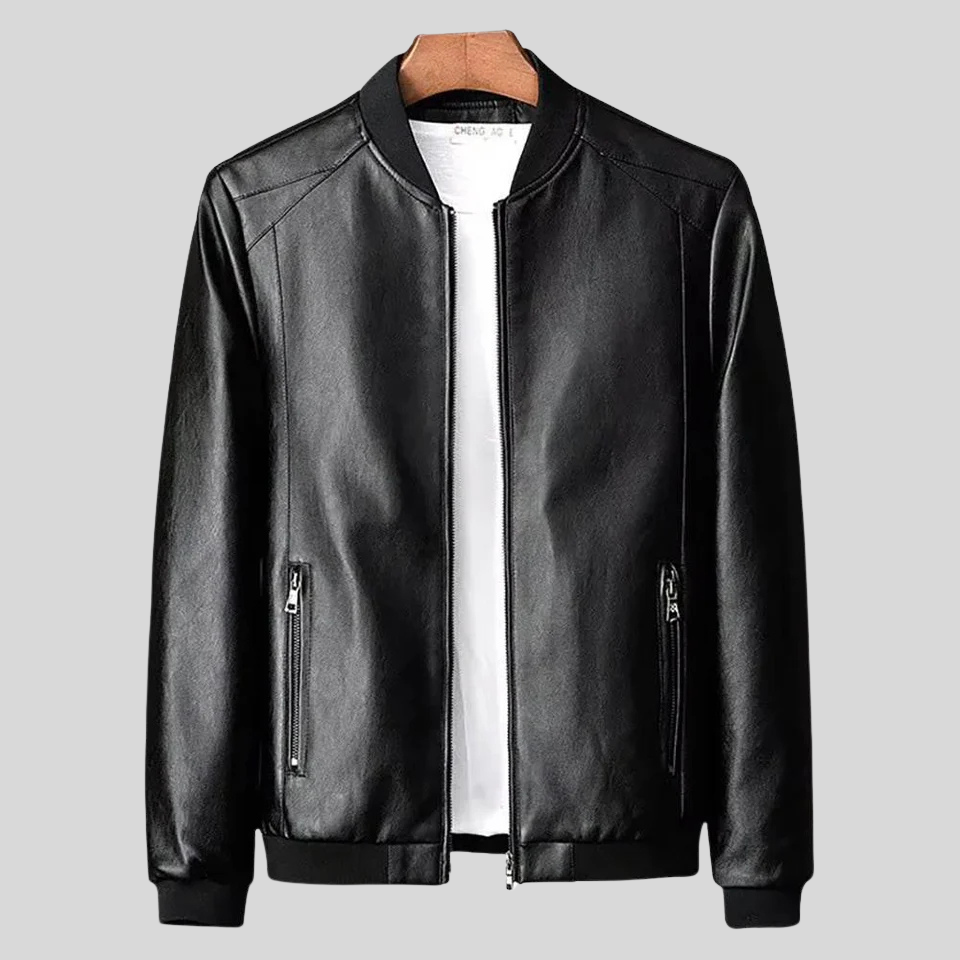 Classic Black Bomber Jacket in Genuine Leather for men