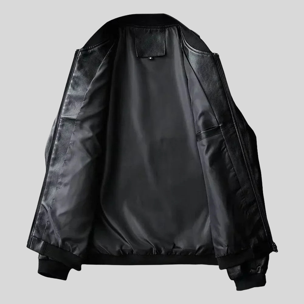 Classic Black Bomber Jacket in Genuine Leather for men