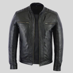 Men's Black Cafe Racer Leather Jacket
