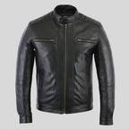 Men's Black Cafe Racer Leather Jacket