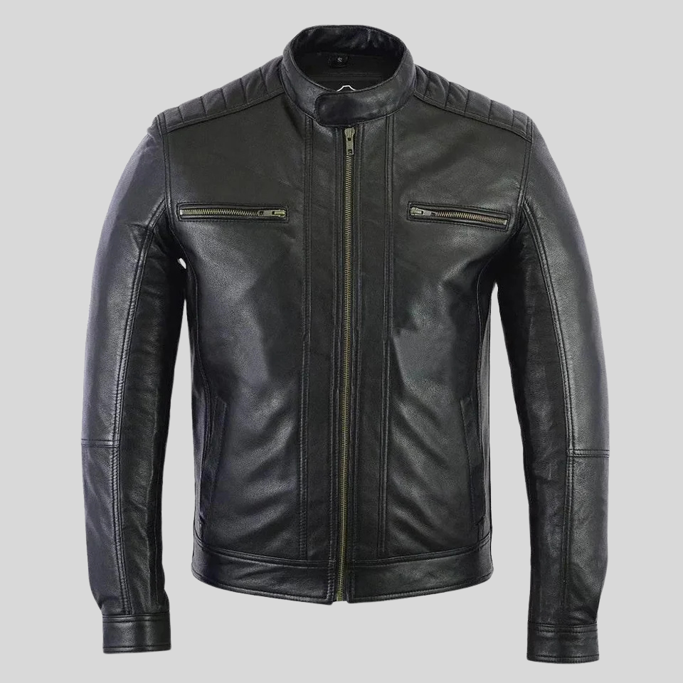 Men's Black Cafe Racer Leather Jacket