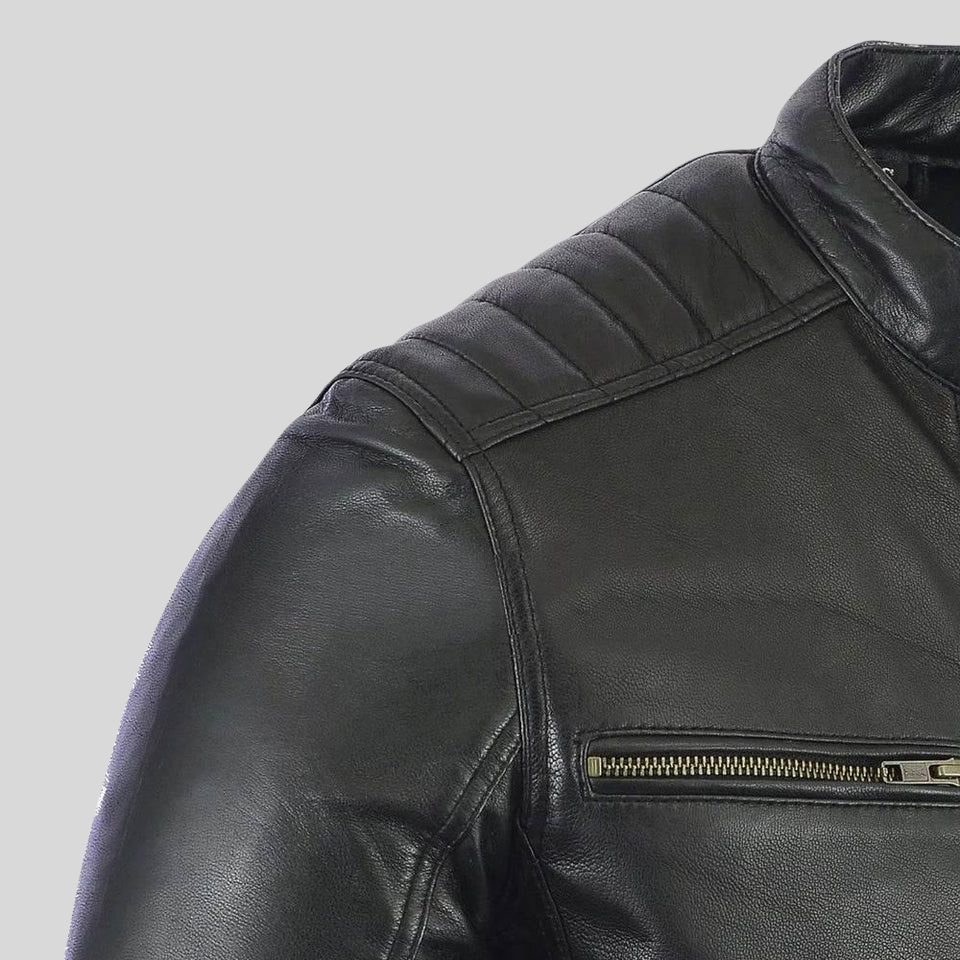 Men's Black Cafe Racer Leather Jacket