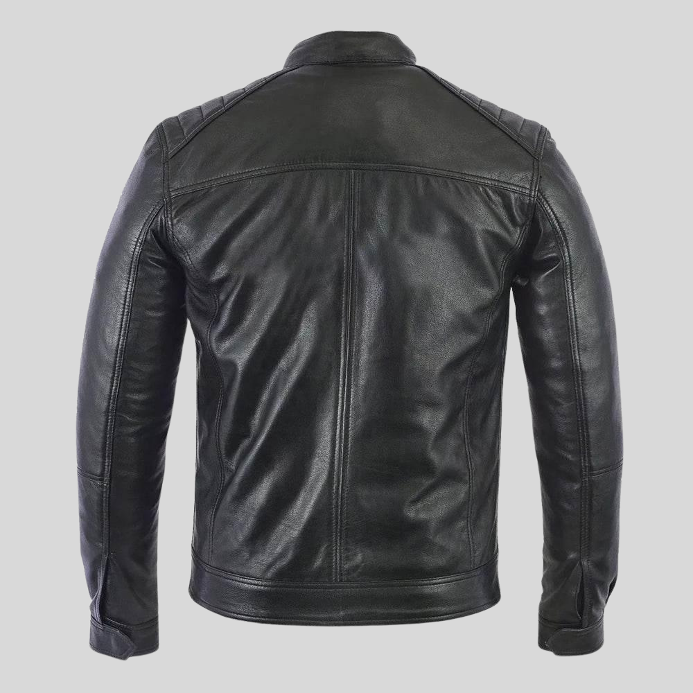 Men's Black Cafe Racer Leather Jacket