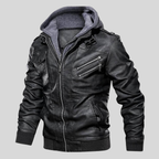 Men's Leather Bomber Jacket with Detachable Hood