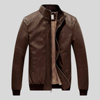 Classic Leather Bomber Jacket with Stand Collar for men