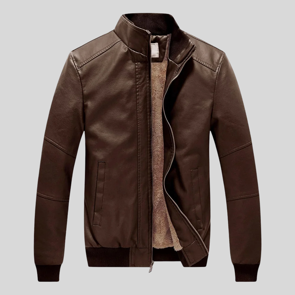 Classic Leather Bomber Jacket with Stand Collar for men
