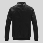 Mens Black Stand Collar Bomber Leather Jacket